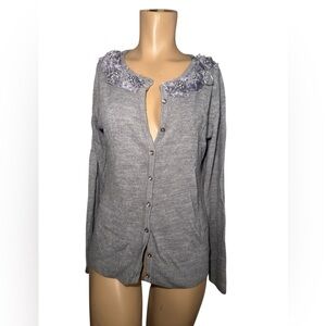 Carolyn Taylor Heather Gray Cardigan with Textured Collar size SP